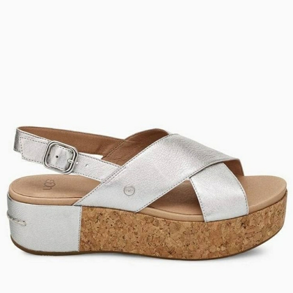 UGG Shoshana Metallic Silver Platform Sandals
